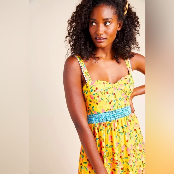 FARM RIO 🍌 Anthropologie Tropical Anjou Cashew Yellow Layered Maxi Dress NWT - Picture 7 of 17